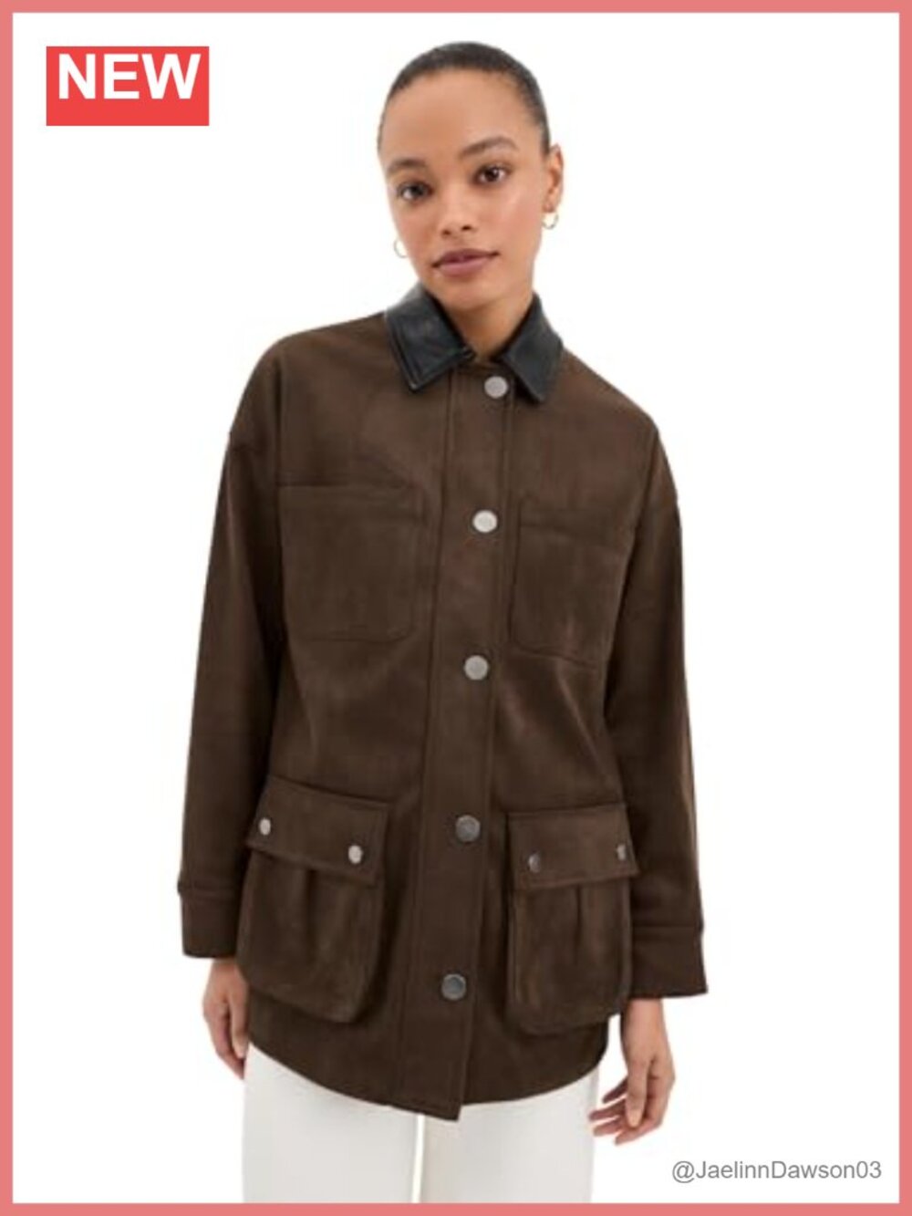 Faux Suede Utility Jacket Snap Flap Pockets Long Sleeve Casual Layering